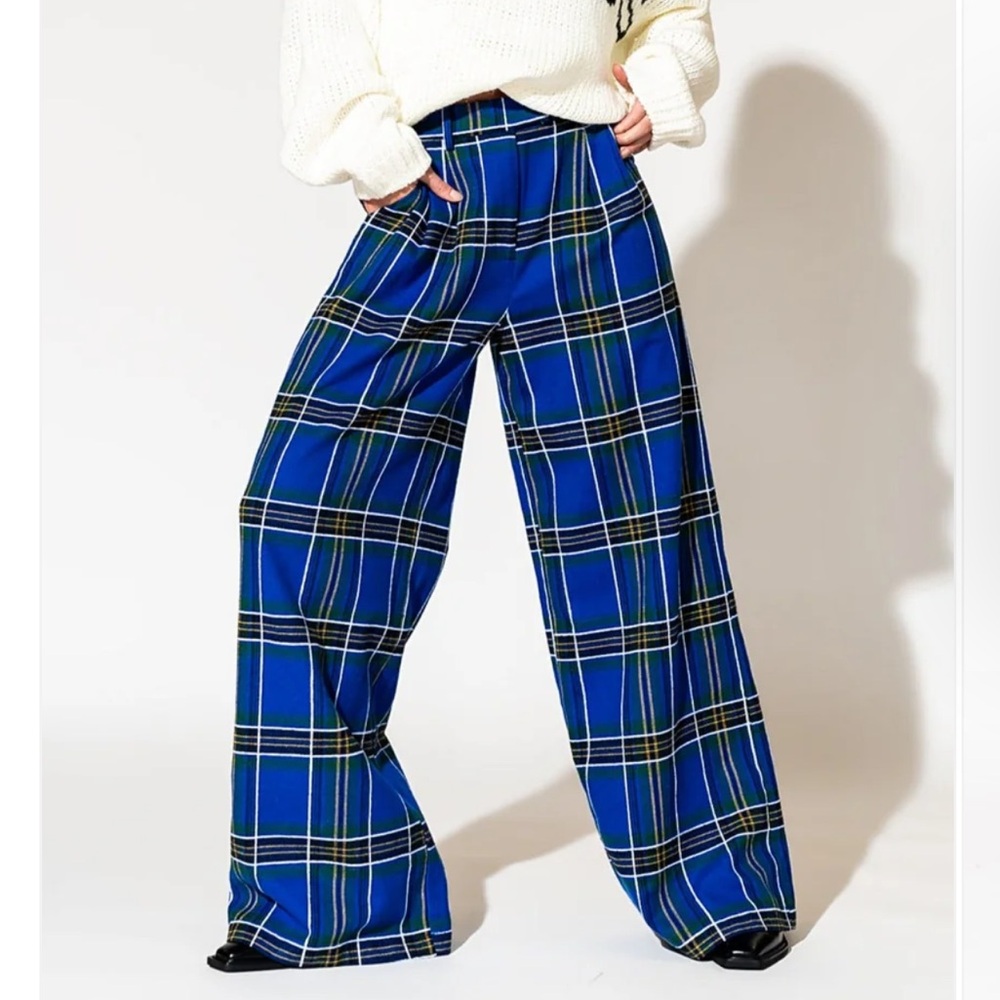 Dressed in lala Blue Plaid Women's trousers